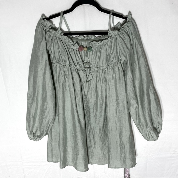 Missguided Sage Green Off Shoulder Boho Blouse W Beaded Neck Detail S NWT - Picture 15 of 15